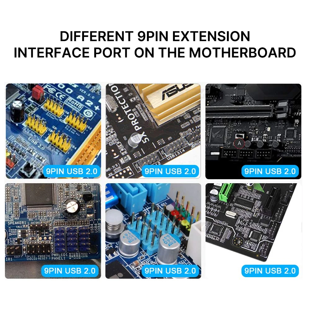 Placa-mãe divisor usb de 9 pinos, 1 a 2/4, placa de extensão fêmea, conector usb 2.0, adaptador de cabo de extensão para placa-mãe de desktop