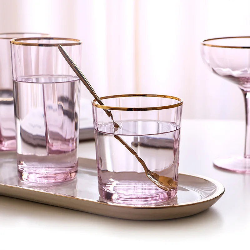 New Golden Edge Ripple Champagne Wine Glass Pink Transparent Lead Free Cocktail Glasses Crystal Whiskey Juice Drinking Cup