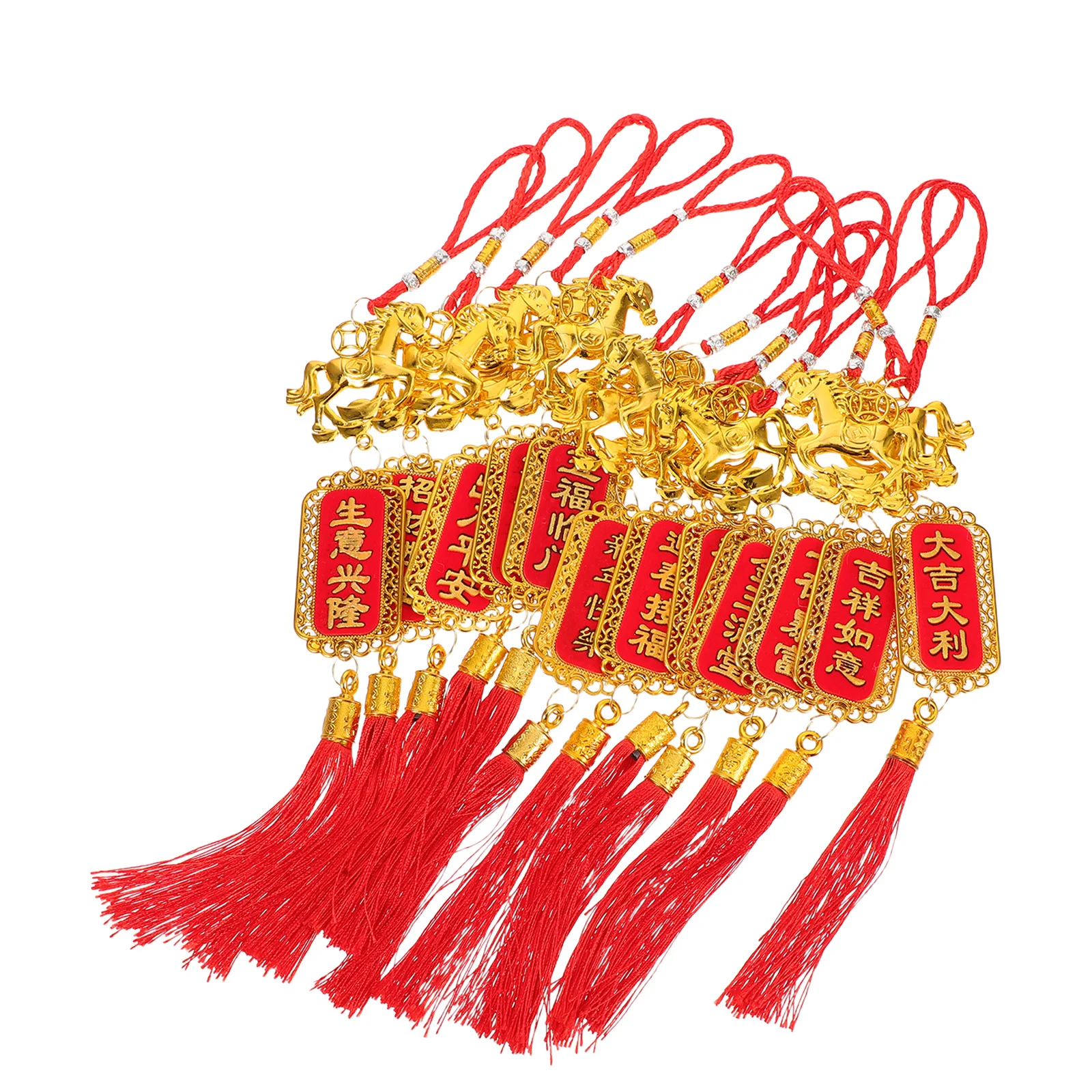

12Pcs Chinese New Year Lucky Charms Zodiac Horse Pendant Red Tassel Lunar New Year Hanging Decorations Spring Festival