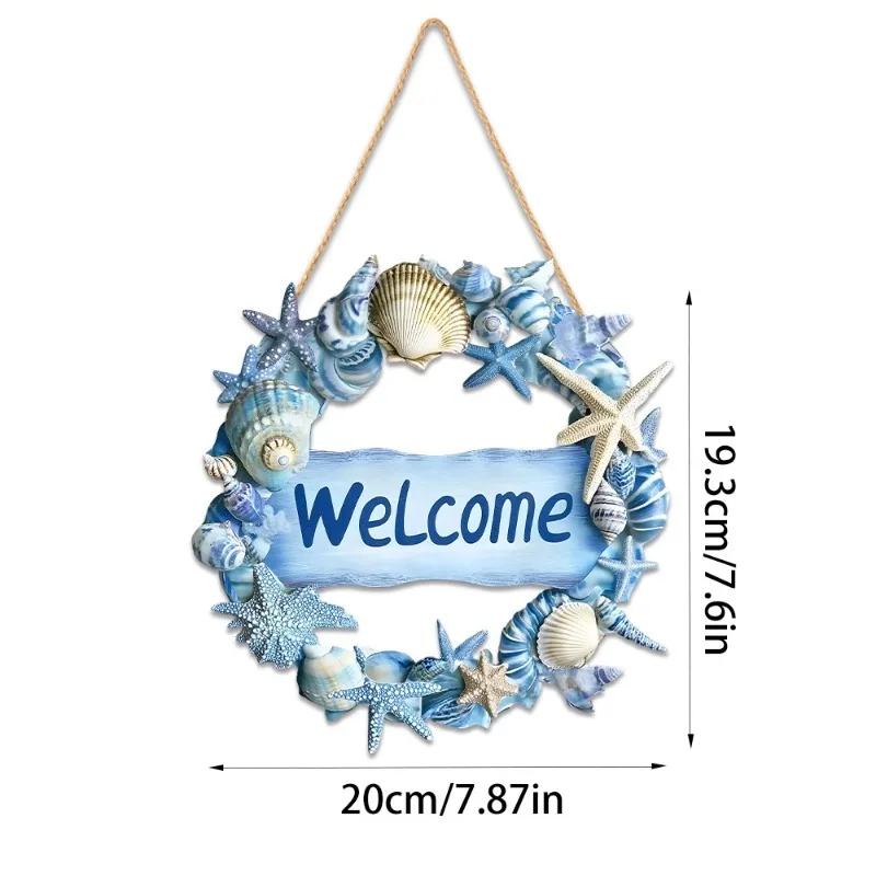 Ocean Beach WELCOME Wooden Sign Shell Decor Summer Wall Hanging for Porch Door Home Decor