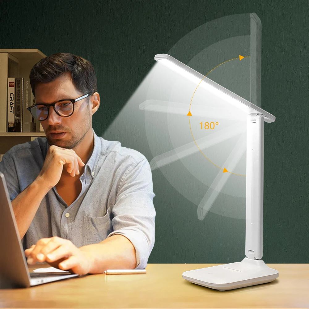 Светодиодная настольная лампа с подключением, зарядка через USB, 3 цвета, настольная лампа с бесступенчатой регулировкой яркости, сенсорная складная лампа для защиты глаз, ночник для чтения