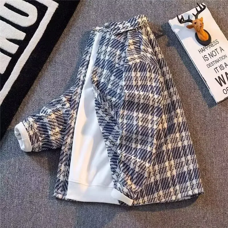 Plaid Shirt Jacket Collared Coat Man Spring Autumn New Fashionable Comfortable Loose Casual All-matching Color Blocking