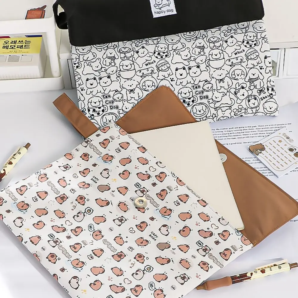 Carpeta de archivos Capybara de gran capacidad, organizador de archivos de tela con dibujos animados de perros, lavable, tamaño A4, bolsa de