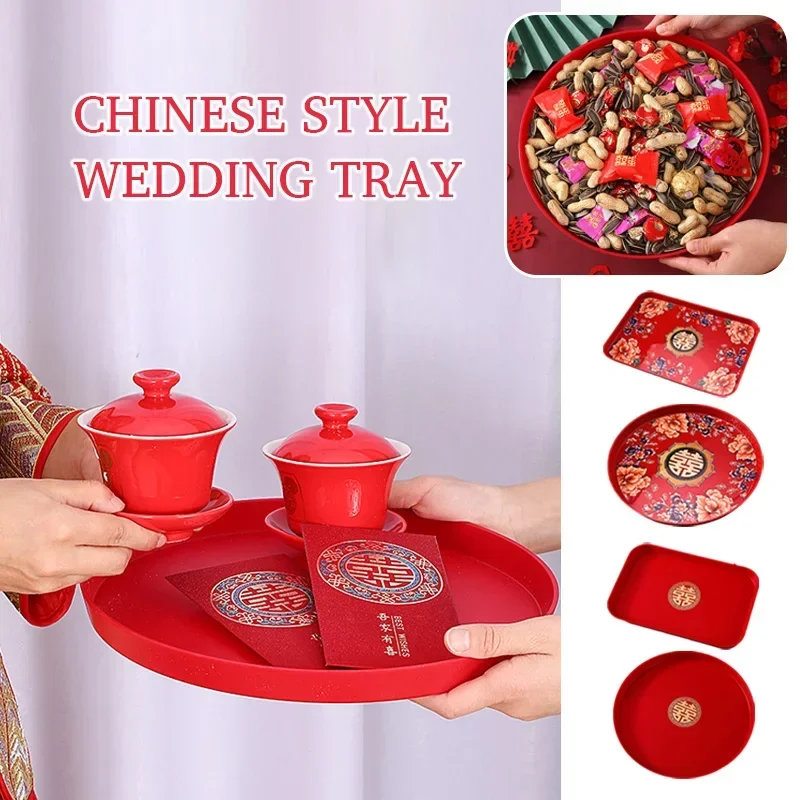 Wedding Fruit Tea Chinese Storage Red Supplies Multi-sizes Banquet Festive Plastic Xi Kitchen Tray Snack Traditional