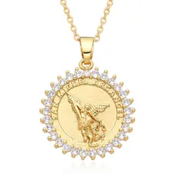 Gold Plated Archangel St. Michael Oval Hollow Pendant Shell Edge San Miguel Arcangel Medal Necklace Catholic Jewelry Charms Gift