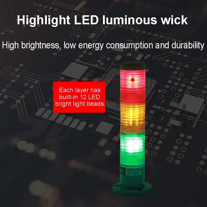 Lámpara Tricolor de 3 capas con máquina de sonido, luz de advertencia LED, indicador de semiphore, 24V, 220V, rojo, amarillo, verde, 1 piezas, NPT5-U-D