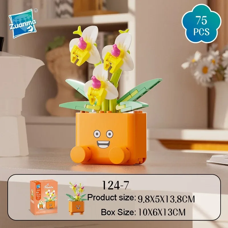 Kreative Emoticon-Blumentöpfe Bausteine Spielzeugmodell Sonnenblumen Rosen Blumen-Botanik-Bausteine Zusammenbaubares Ornament Kindergeschenk