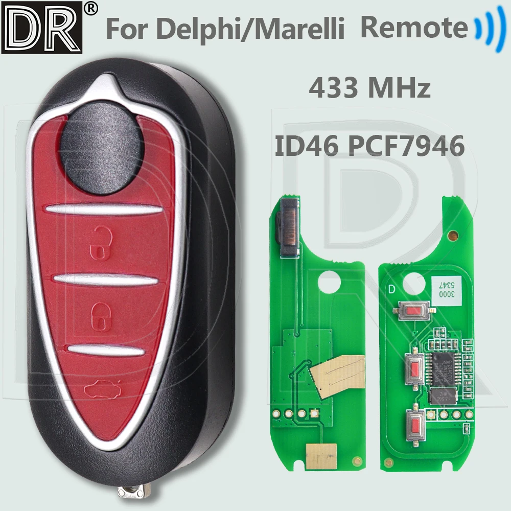 

Автомобильный ключ с дистанционным управлением DR для Alfa Romeo, чип ID46, 433 МГц, Delphi/Marelli BSI, Flip 147, 159, Mito, GTA 2008-2015, Giulietta 2010-2016