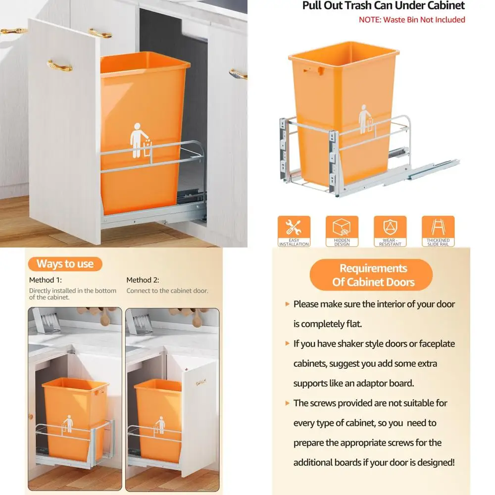 

Heavy-Duty Kitchen Under-Sink Trash Can Kit with Soft-Close Slides, Garbage Can Not Included