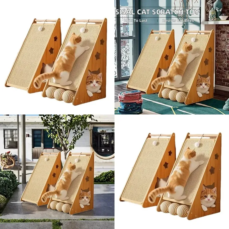 Modern Large Wooden Cat Scratching Board Durable Interactive Toy for Indoor Outdoor Use