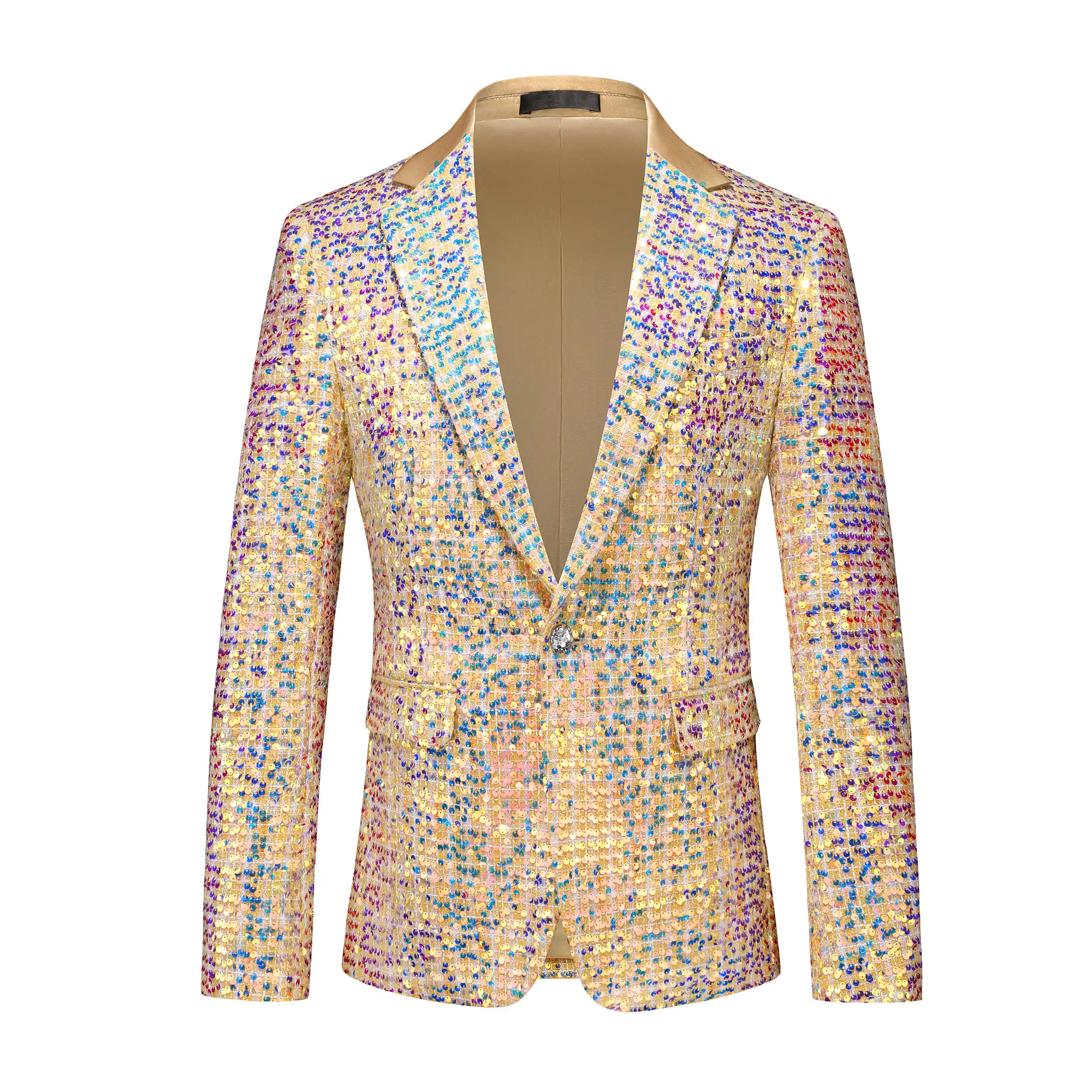 

Men Blazer Jacket High Quality Luxury Gold Color Sequin Suit Coats For Man Plus Size Slim Fit Host/Stage Performance Costumes