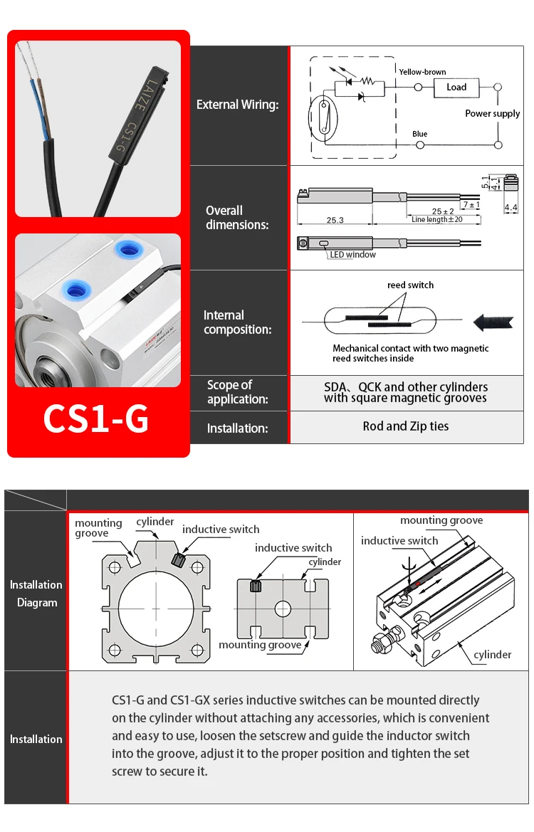 Laize magnet sensor magnetisch gesteuerter schalter für zylinder CS1-F, u, j, s, g; DS1-M; D-B, D-Z – Detail 9