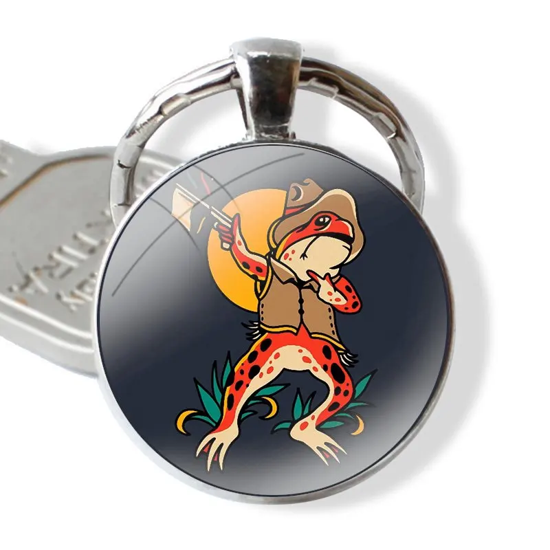 Frog With Cowboy Hat Eat The Rich They Them She He Keychain Handmade Glass Cabochon Key Ring Holder Pendant Key Chains