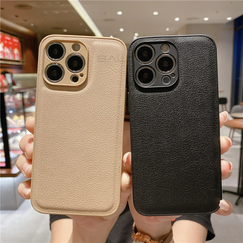 Luxury Leather Texture Shockproof Case For iPhone 14 13 12 11 Pro Max XR X XS 7 8 Plus Mini SE Soft Full Camera Protection Cover