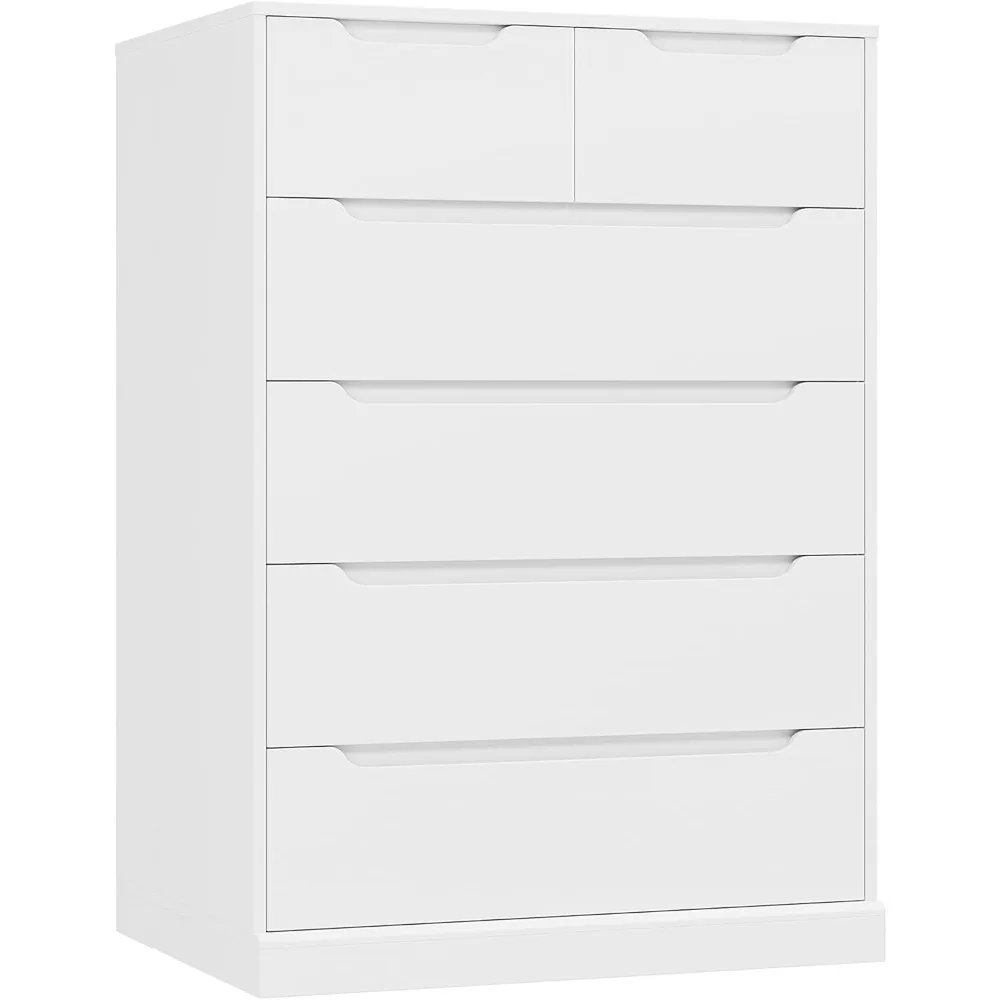HOSTACK Modern 6 Drawer Dresser for Bedroom, Tall Chest of Drawers with Storage, Large Wood Storage Chest Organizer with Cut-Out