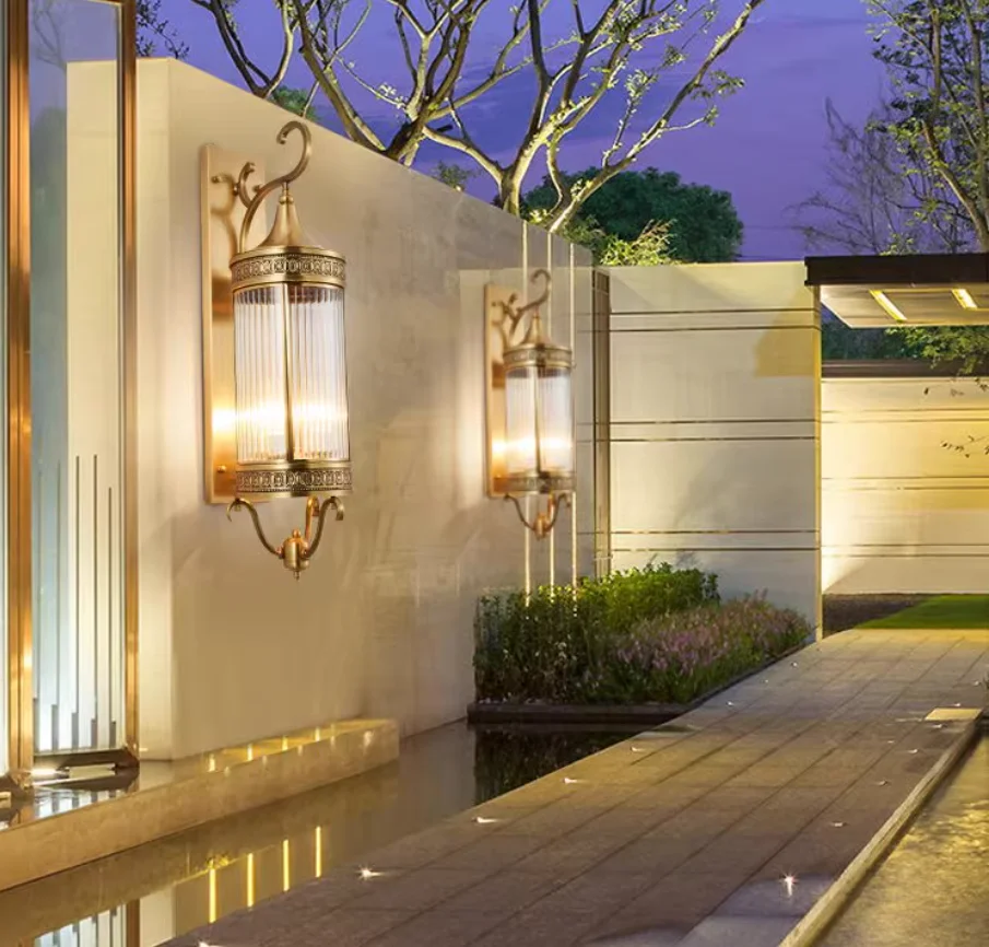 Антикварный медный стеклянный настенный светильник Американский дизайн Стеклянный настенный бра D18cm H65cm Свеча De Настенное освещение Лампа Настенные кронштейны Освещение