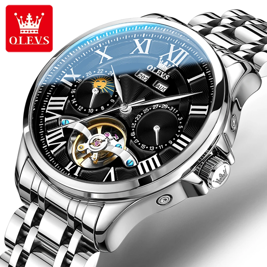 OLEVS 7013 Business Mechanical Watch Gift Stainless Steel Watchband Round-dial