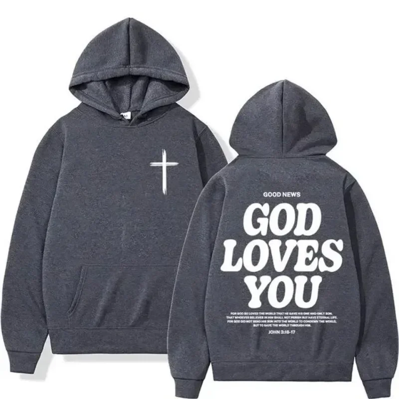 Aesthetics Christian Jesus Church Hoodies Bible Verses God Loves You Hoodies Plus Size Men\'s and Women\'s Y2K Sweatshirts