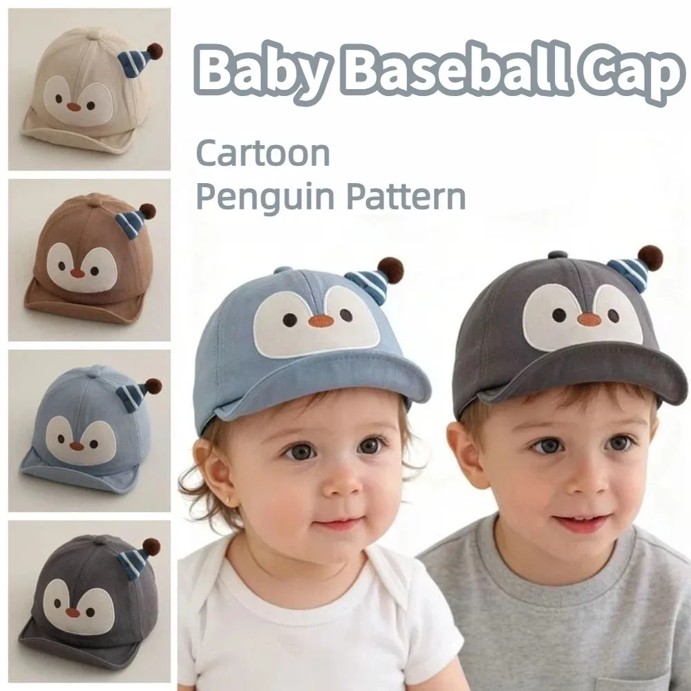 

Penguin Pattern Baby Baseball Cap Large Brim Adjustable Cute Baby Sun Hat Solid Color UV Protection Sun Visor Hat