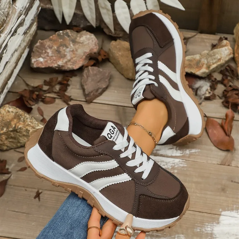 جولة تو إسفين نمط أنيق الدانتيل يصل حذاء كاجوال المرأة ربيع الخريف سميكة سوليد المضادة للانزلاق أحذية رياضية نسائية مريحة