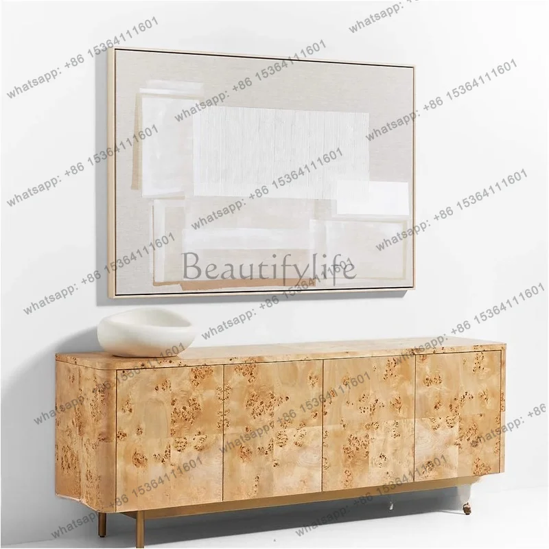 Medieval retro tree tumor wood dining side cabinet French light luxury retro storage cabinet Nordic