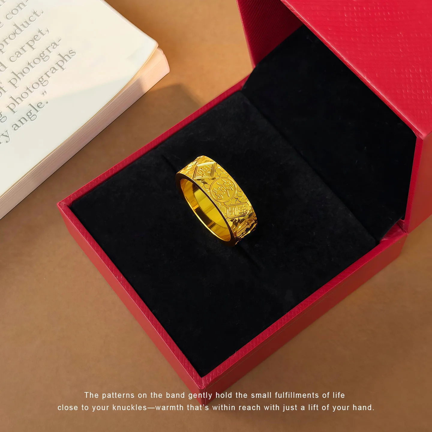 luxury real gold jewelry 24k certifid crushed ice Jiyan ring flash gold store same style wide version closed ring
