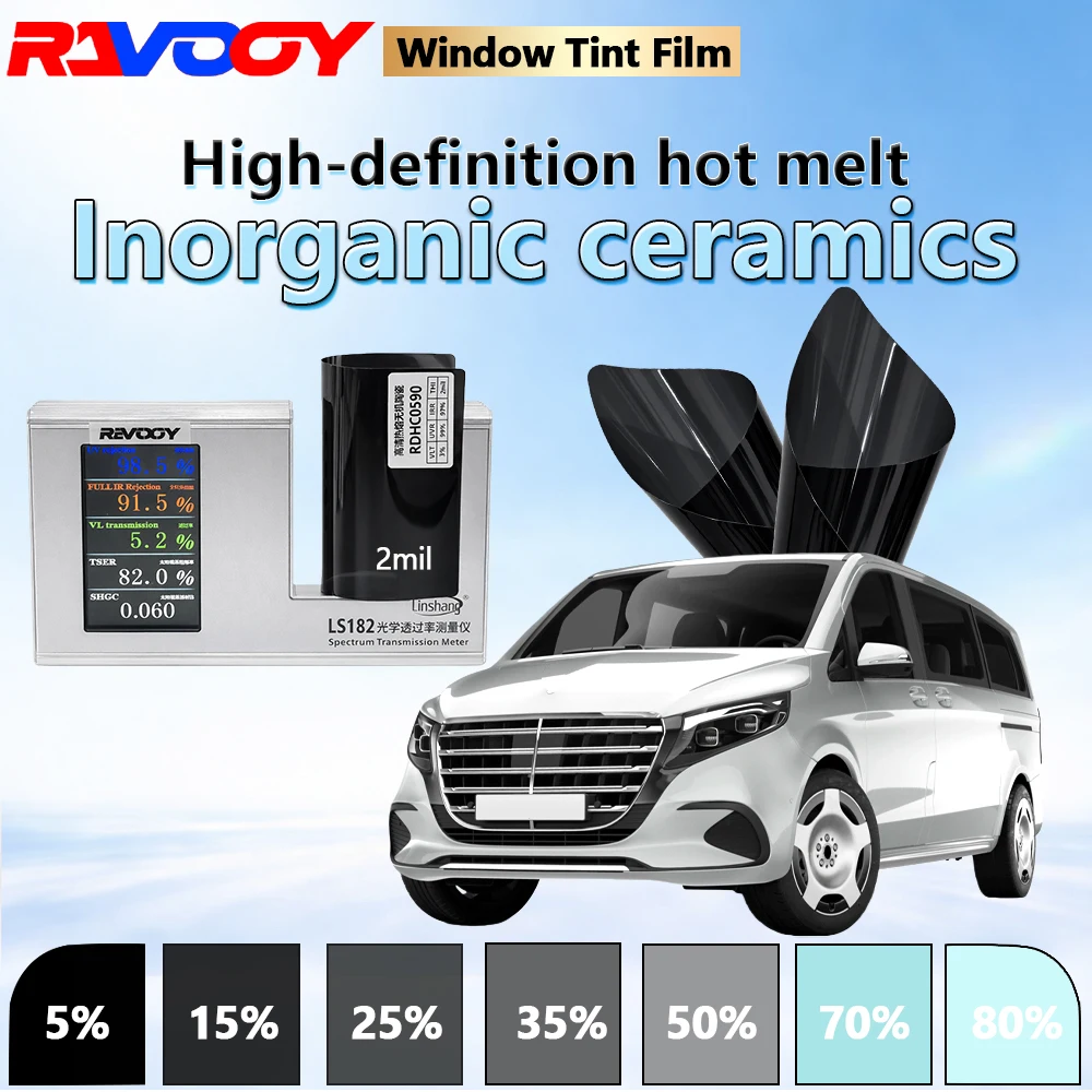 RAVOOY RDHC0590 High Definition Hot Melt Inorganic Ceramic Window Tint Film 152CMX30M 2mil Automotive Window Film VLT 5%