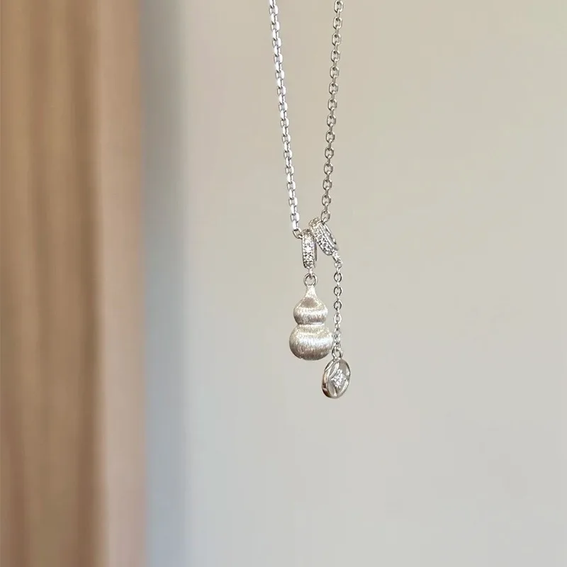 Luxury Female Necklace 925 Sterling Silver Gourd Copper Coin Pendant Necklace for Women Wedding Collarbone Chain Jewelry Gift