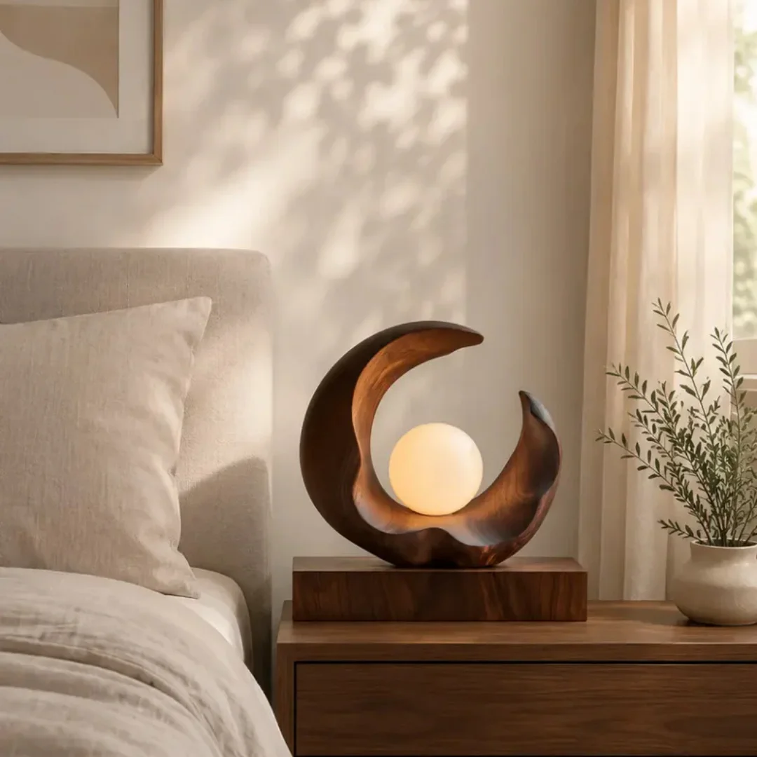 Solid Walnut Crescent-shaped Round Ball-shaped Inlay Decoration A Zen-style Handcrafted Tabletop Piece For The Living Room