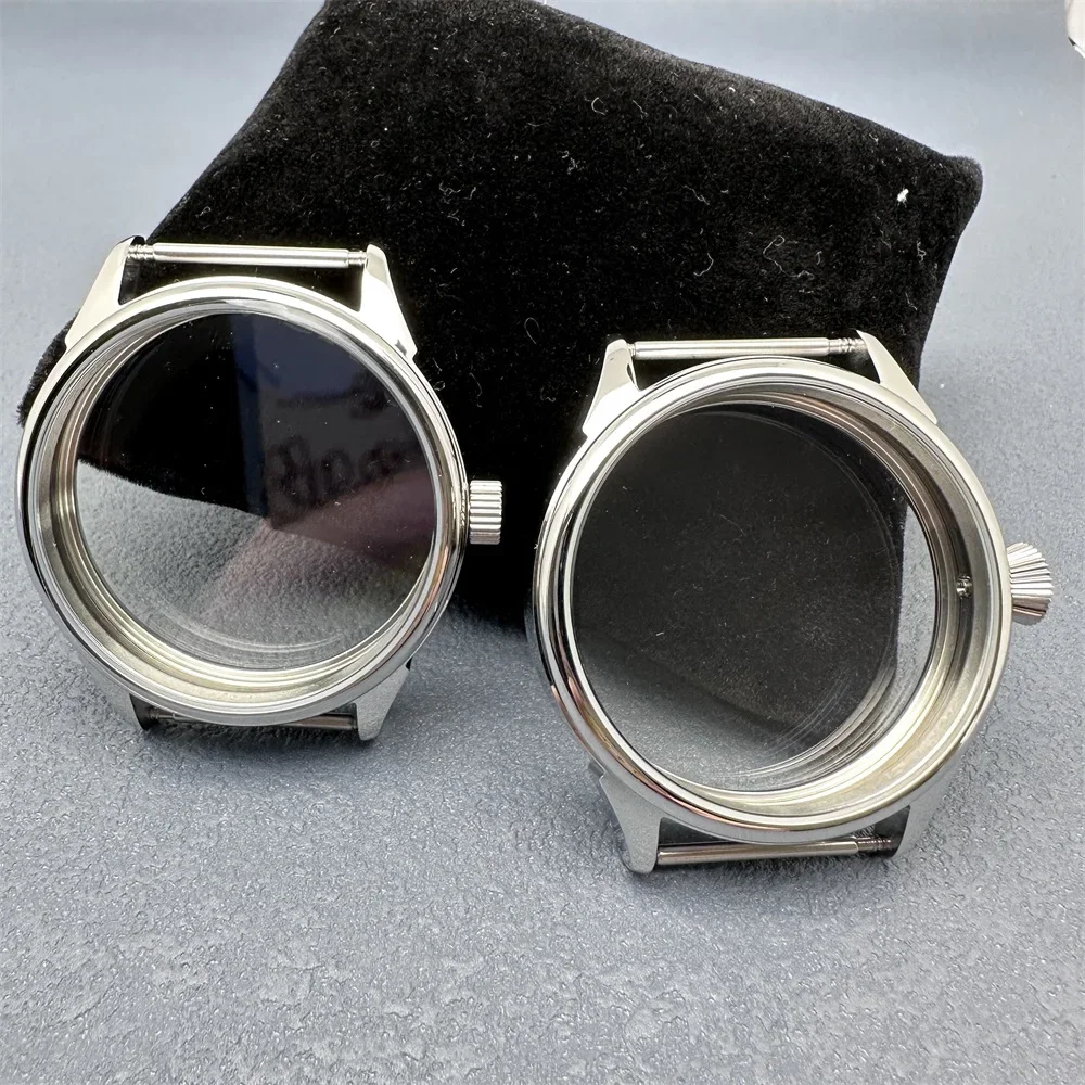 42MM  Polished Watch Case for ETA6497 ST36 Movement Transparent Bottom Stainless Case 3ATM Waterproof Watch Accessories