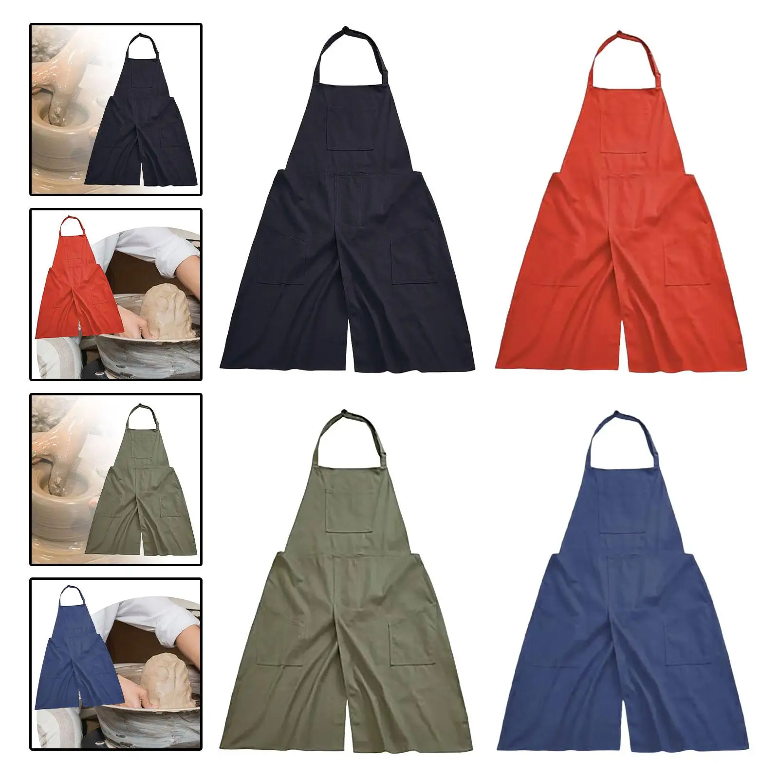 Split Leg Art Apron Canvas Cross Style Comfortable Long Apron for Pottery Studio and Workshop