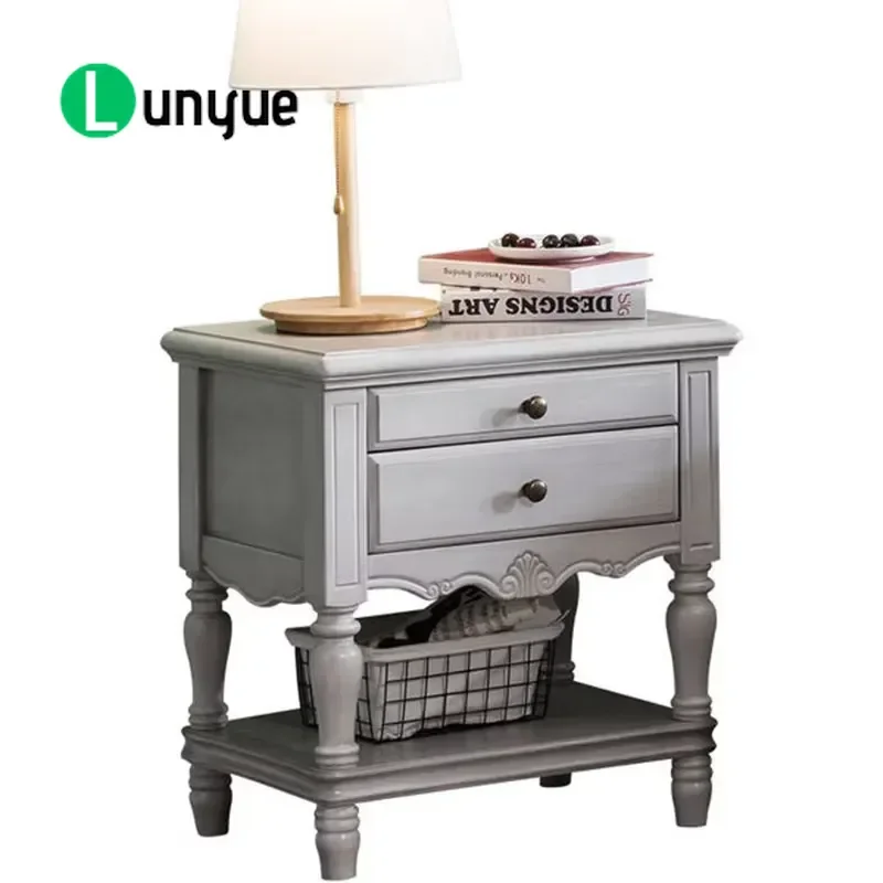 American Style Solid Wood Bedside Table Vintage Design with Drawers Storage Cabinet for Bedroom Apartment Hotel Furniture