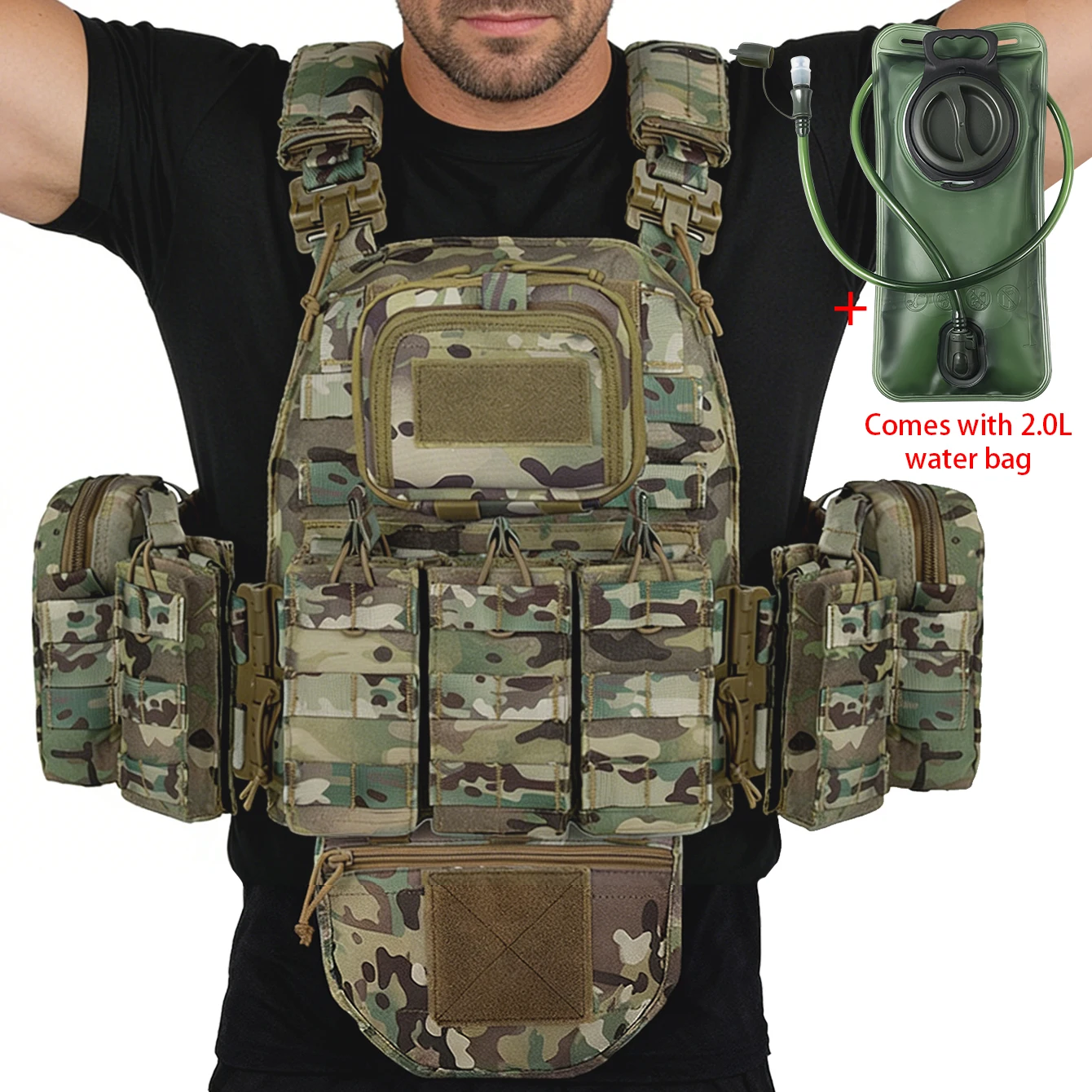 Quick-release vest + 2L foldable water bag, with strong expandability, featuring a drinking tube and a bite valve