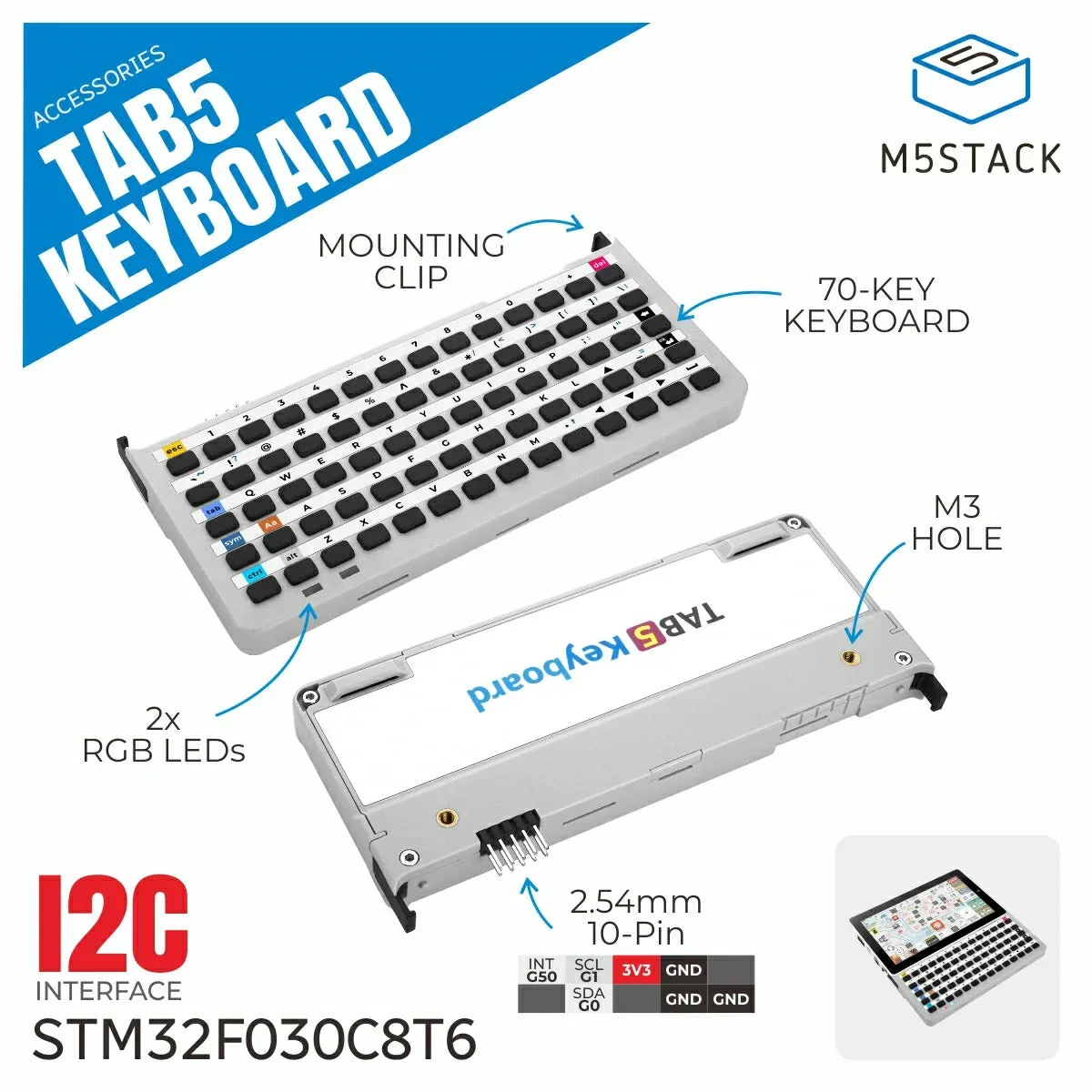 M5Stack Keyboard for Tab5 70-Key Physical Keyboard Input Expansion Module for Tab5 IoT Terminal