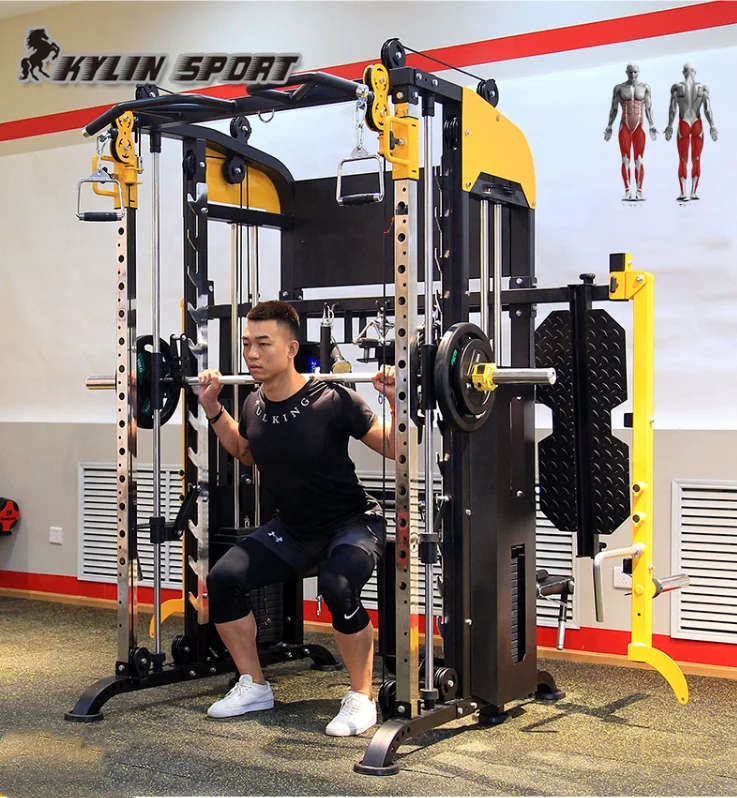 Potente equipo de gimnasio múltiple para culturismo, entrenador funcional, máquina Smith multifuncional