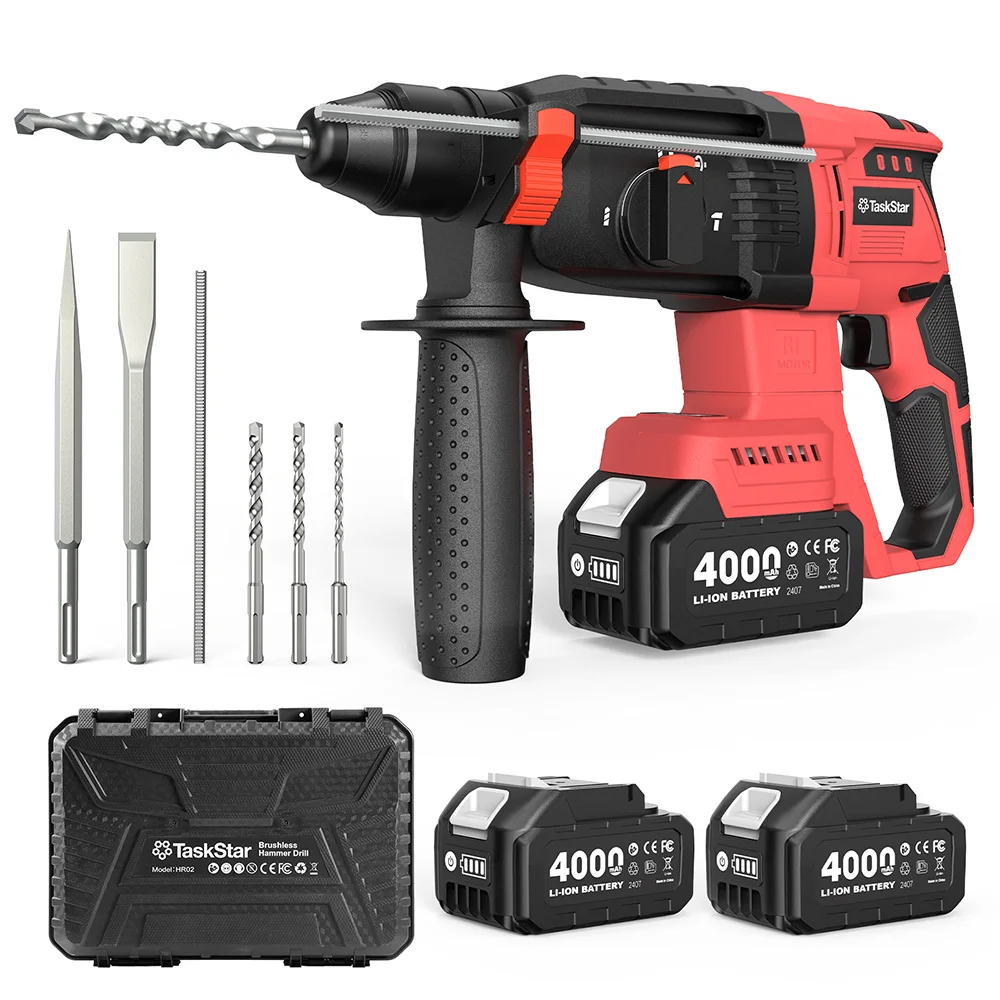 Taskstar 30mm Bürstenloser Elektro-Bohrhammer Multifunktionaler Schlagbohrer Kabelloser Bohrhammer für Makita 18V Akku