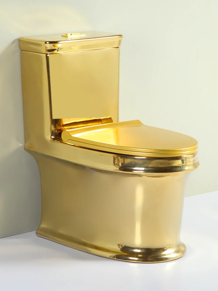 

Golden toilet tuhao gold color creative art toilet ceramic siphon toilet 6601