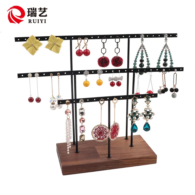 Wrought iron earring rack bottom log earring display metal jewelry jewelry rack ju wood earrings walnut