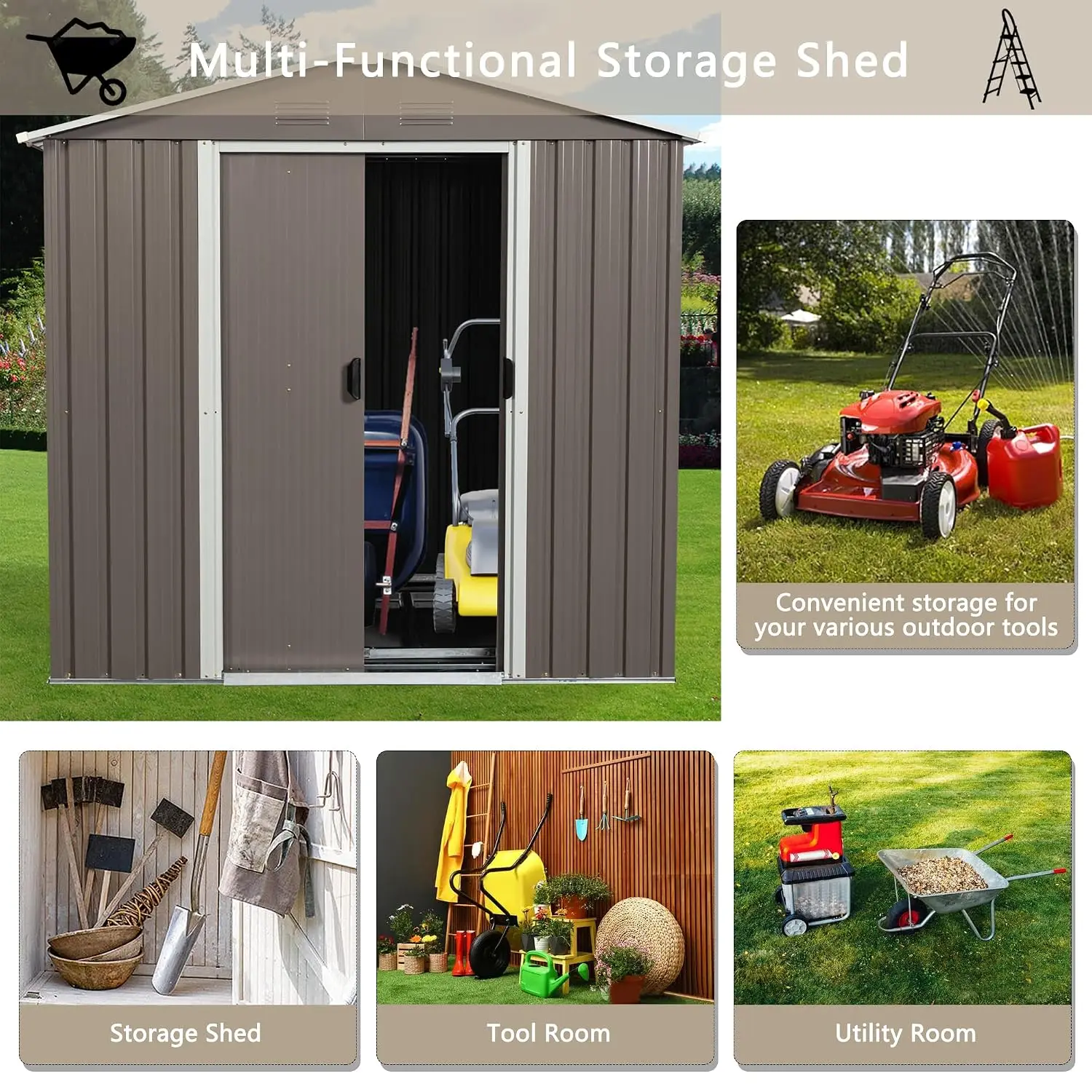 6 x 5 FT Outdoor Storage Shed, Metal Garden Shed with Floor Frame, Tool Shed Outdoor Storage with Lockable Sliding, Customized