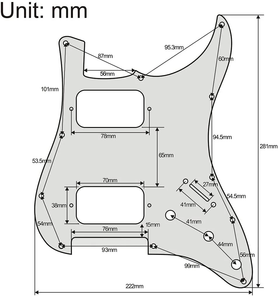 11 Holes Round Corner HH ST Guitar Pickguard 2 Humbuckers for Strat Fender American/Mexican Standard for Stratocaster Guitar