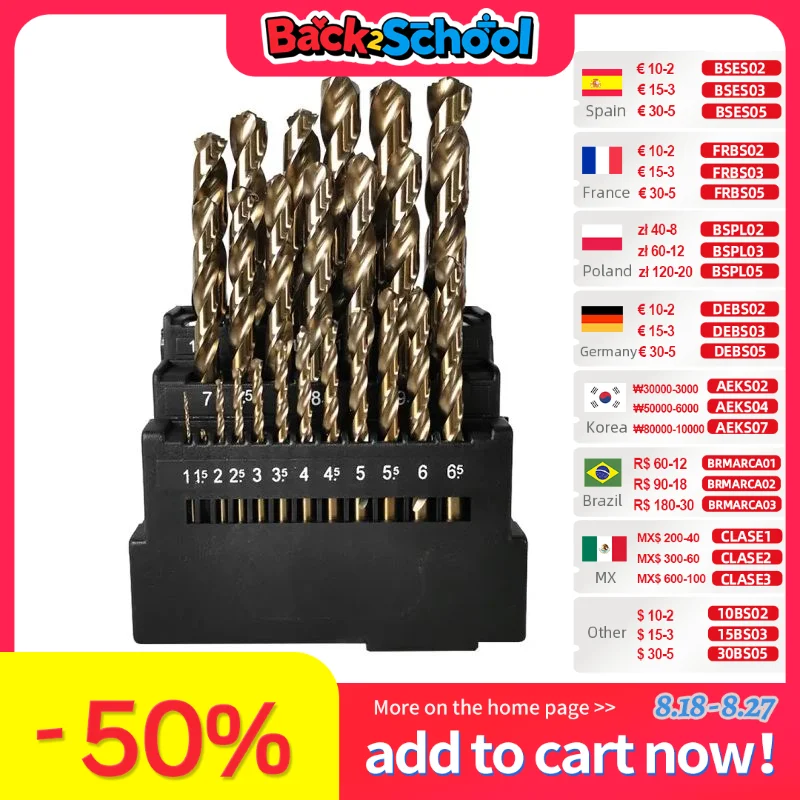 

ALLSOME M42 HSS Twist Drill Bit Set 3 Edge Head 8% High Cobalt Drill Bit for Stainless Steel Wood Metal Drilling