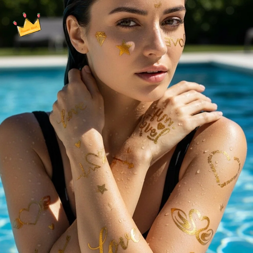 

Star Water Transfer Gold Stamping Tattoo Stickers Instant Fake Temporary Tattoo Gold Waterproof Body Art Sticker Women/Lady/Girl