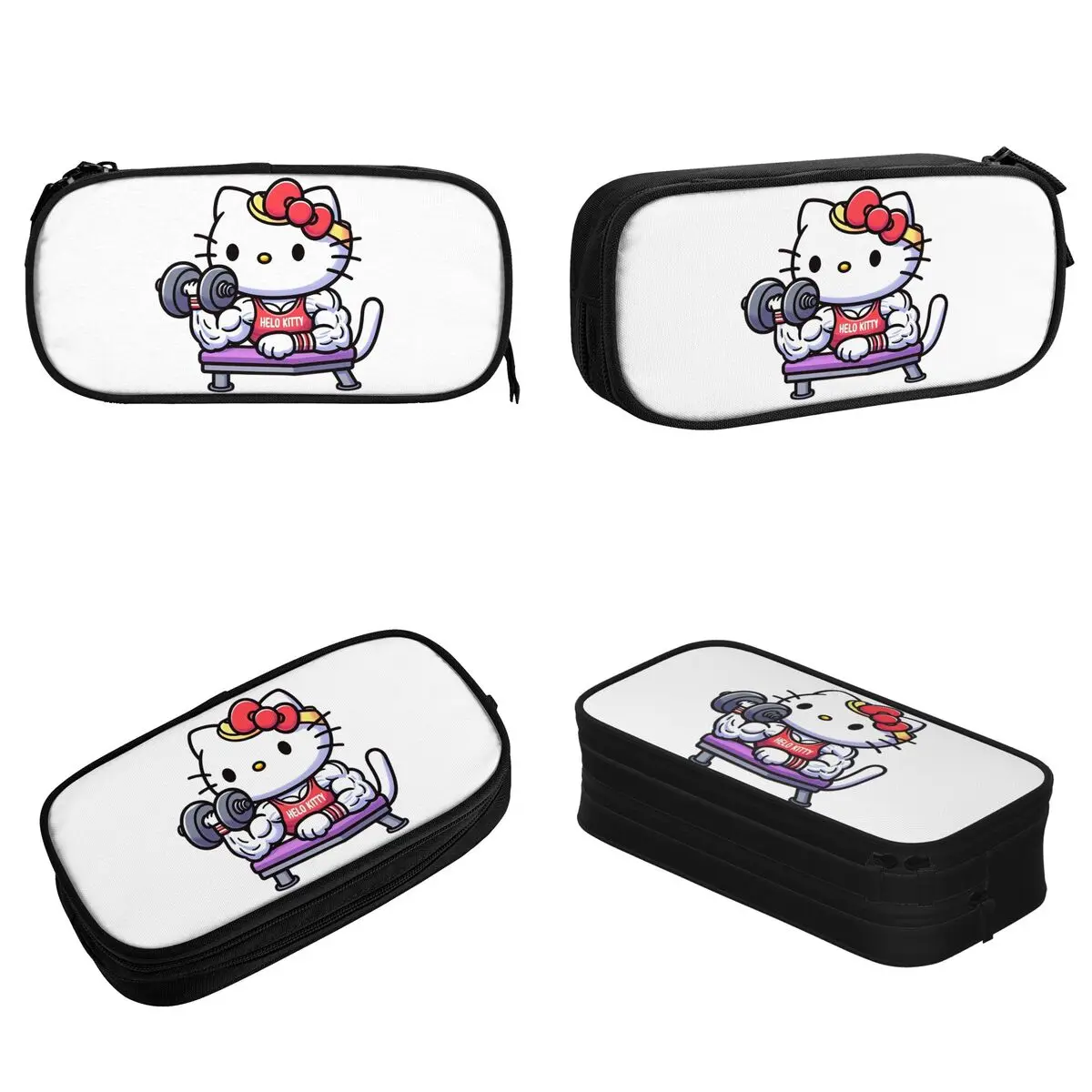 Hello Kitty Training Muscle Funny Pencil Case Cartoon Pencilcases Pen Student Big Capacity Bag School Supplies Zipper Stationery