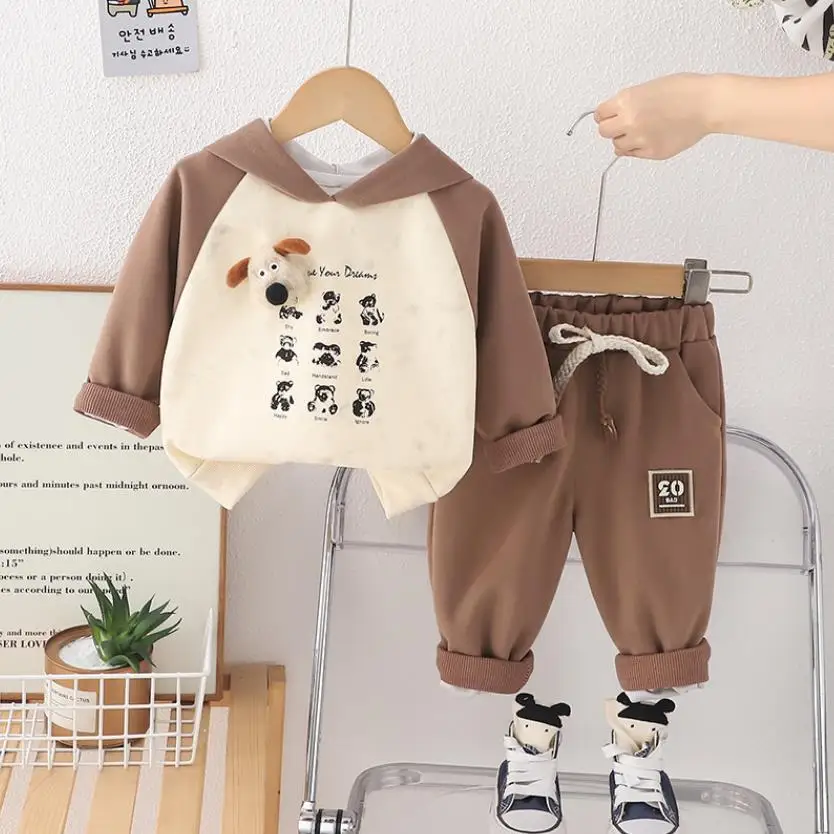 

Infant Baby Clothes 6 To 12 Months Spring Cartoon Puppy Hooded Sweatshirts And Pants Two Piece Boys Kids Sets Toddler Tracksuits