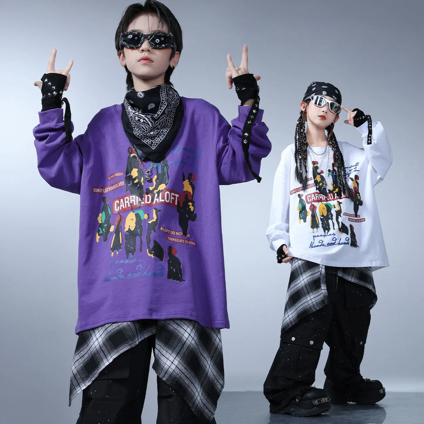 طفل الهيب هوب الملابس الأرجواني رمادي البلوز أسود فضي مبعثر عارضة المظلة البضائع السراويل لفتاة صبي ملابس رقص الملابس