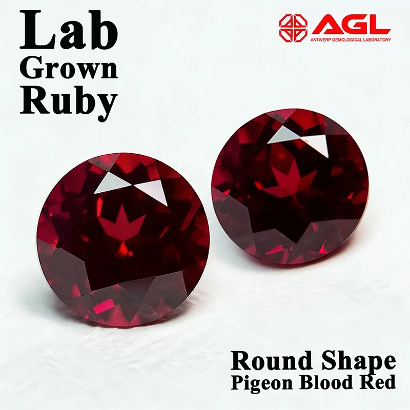 Lab Grown Ruby Round Cut Pigeon Blood Red Color DIY Charms Jewelry Making Main Materials Choice Selectable Certificate