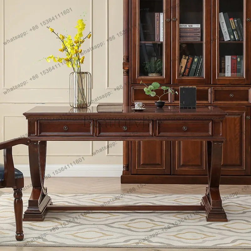 

American solid wood desk all solid wood log simple retro desk