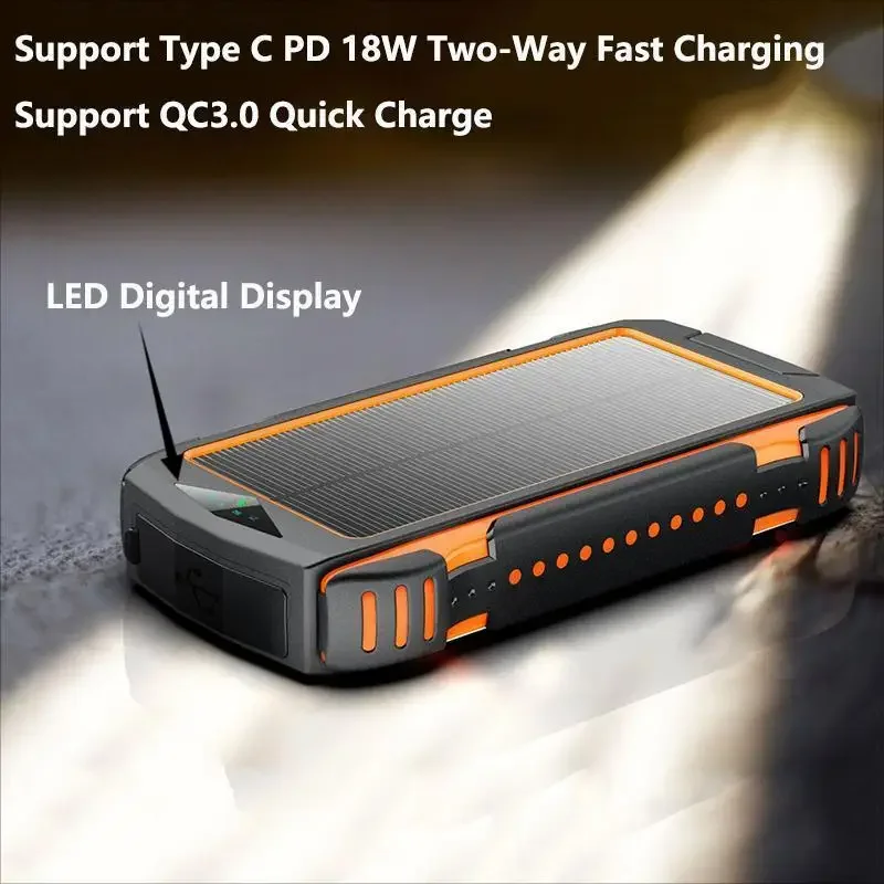 باور بانك يعمل بالطاقة الشمسية بقدرة 20000 مللي أمبير في الساعة شحن لاسلكي PD 18 وات شاحن سريع لهاتف آيفون 17 وسامسونج وهواوي وشاومي باور بانك مع ضوء للتخييم #4