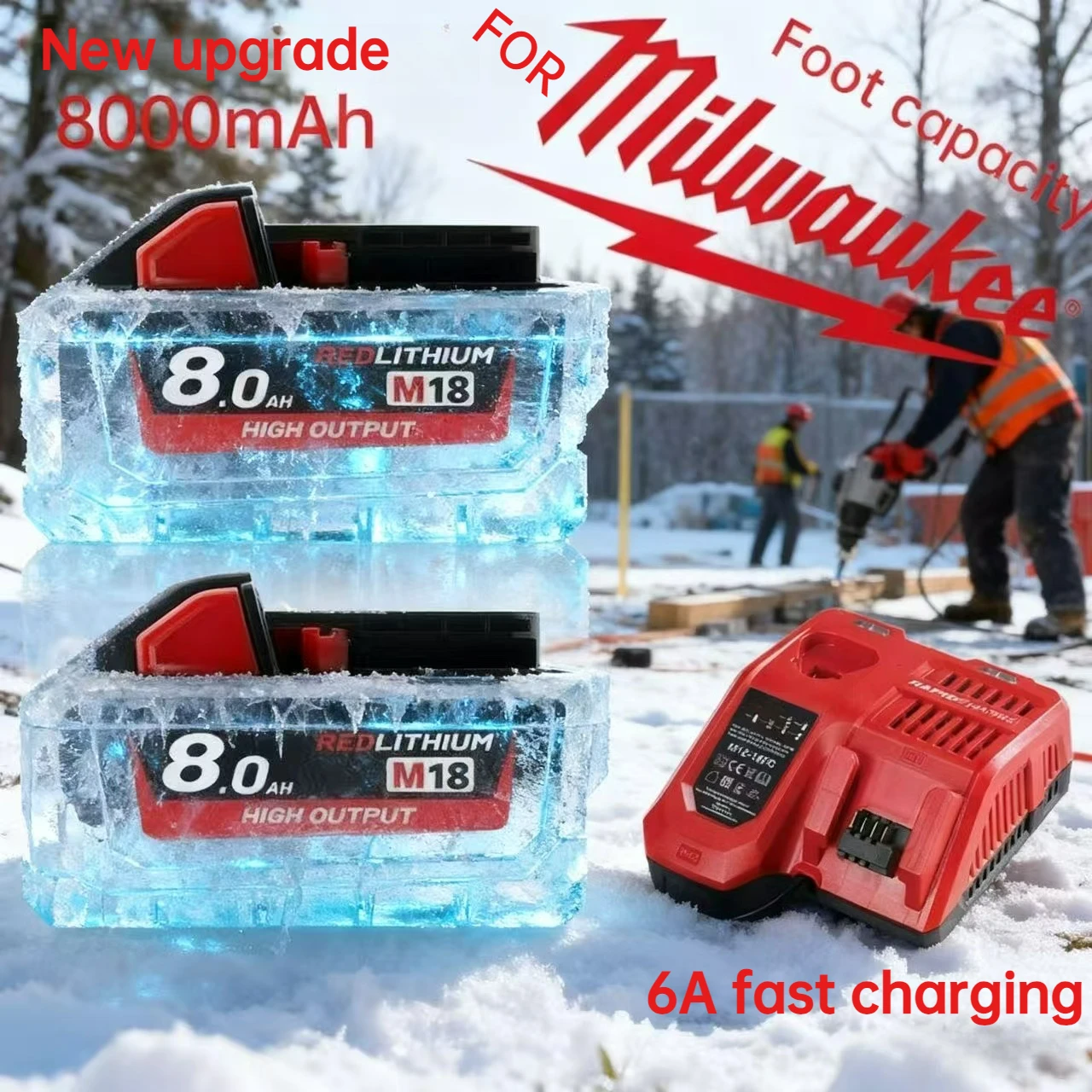 

Fit Original Milwaukee Battery 18V 8AH M18HB8 high-function battery, 6AH 12AH M12-18FC Charger 48-11-1812,48-11-1850,48-11-1852
