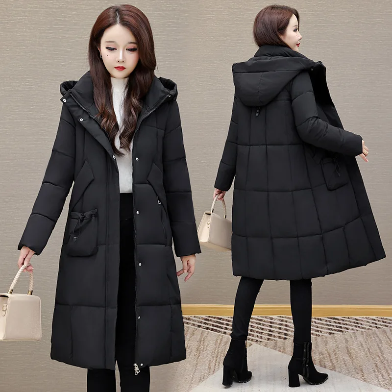 

Long Women Parkas Coats Hooded Oversize Jacket Solid Zipper Long Sleeves Pocket Straight Casual Office Lady 2025 Autumn Winter